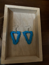 Load image into Gallery viewer, Crocheted Blue Triangle Dangle Earrings
