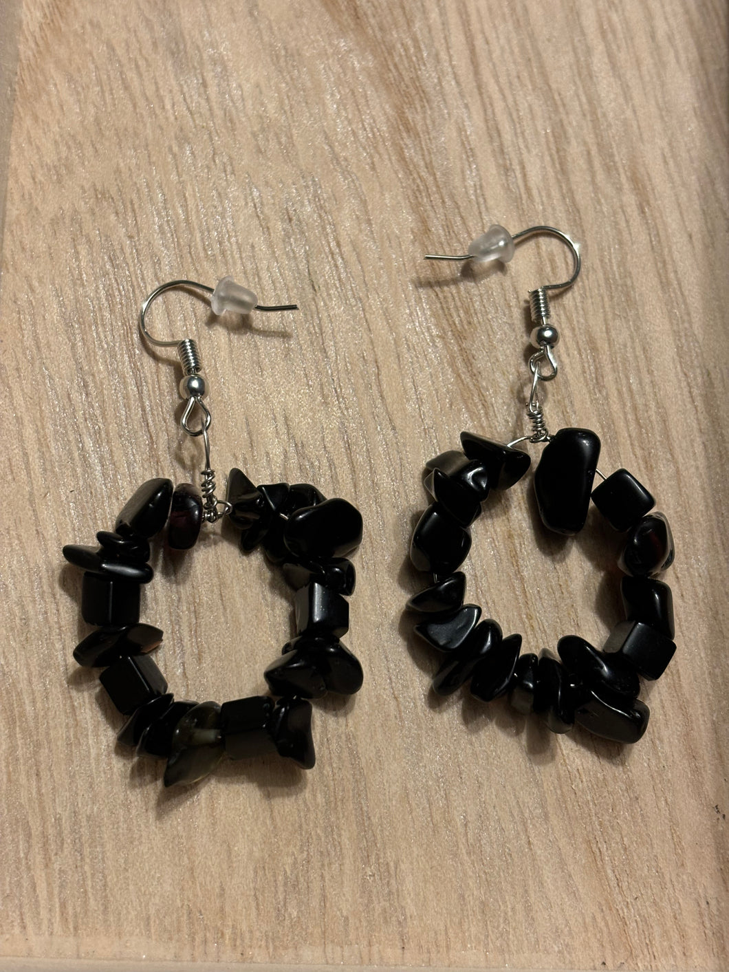 Obsidian Crystal Chip Dangle Earrings