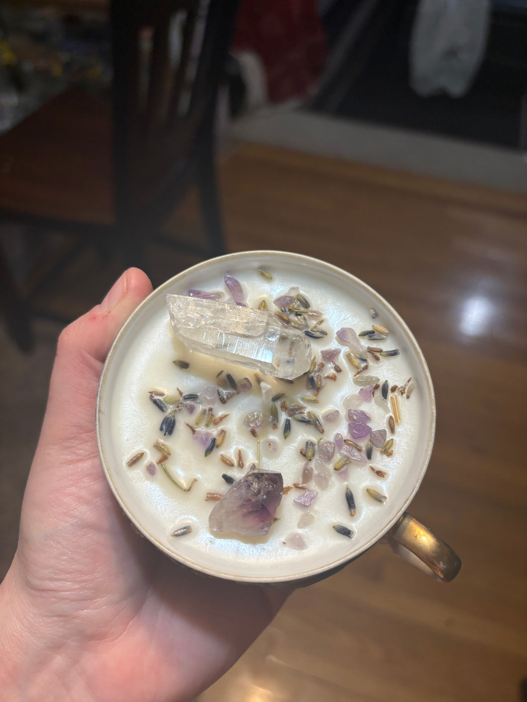 “Lavender Vanilla” Scented Teacup Crystal Candle