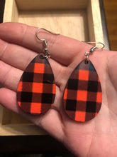 Load image into Gallery viewer, Red Plaid/Flannel Teardrop Earrings
