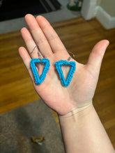 Load image into Gallery viewer, Crocheted Blue Triangle Dangle Earrings
