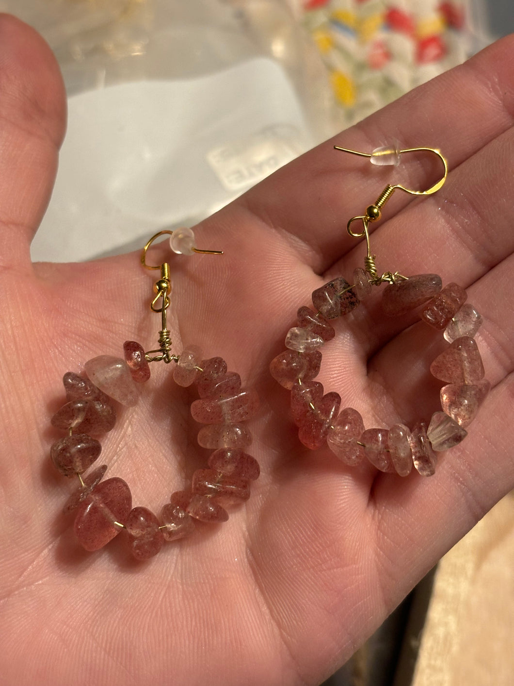 Strawberry Quartz Crystal Chip Dangle Earrings