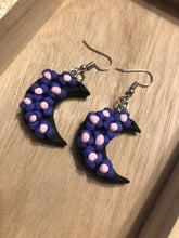 Load image into Gallery viewer, Purple Flower Moon Dangle Earrings
