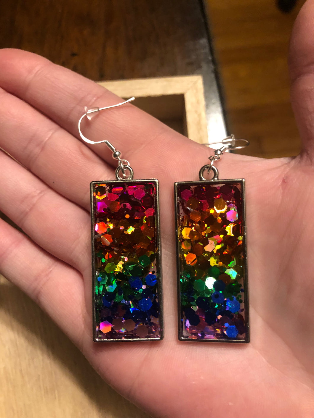 Rainbow glitter Dangle Earrings