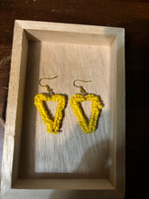 Load image into Gallery viewer, Crocheted Yellow Triangle Dangle Earrings
