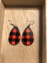 Load image into Gallery viewer, Red Plaid/Flannel Teardrop Earrings
