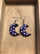 Load image into Gallery viewer, Purple Flower Moon Dangle Earrings
