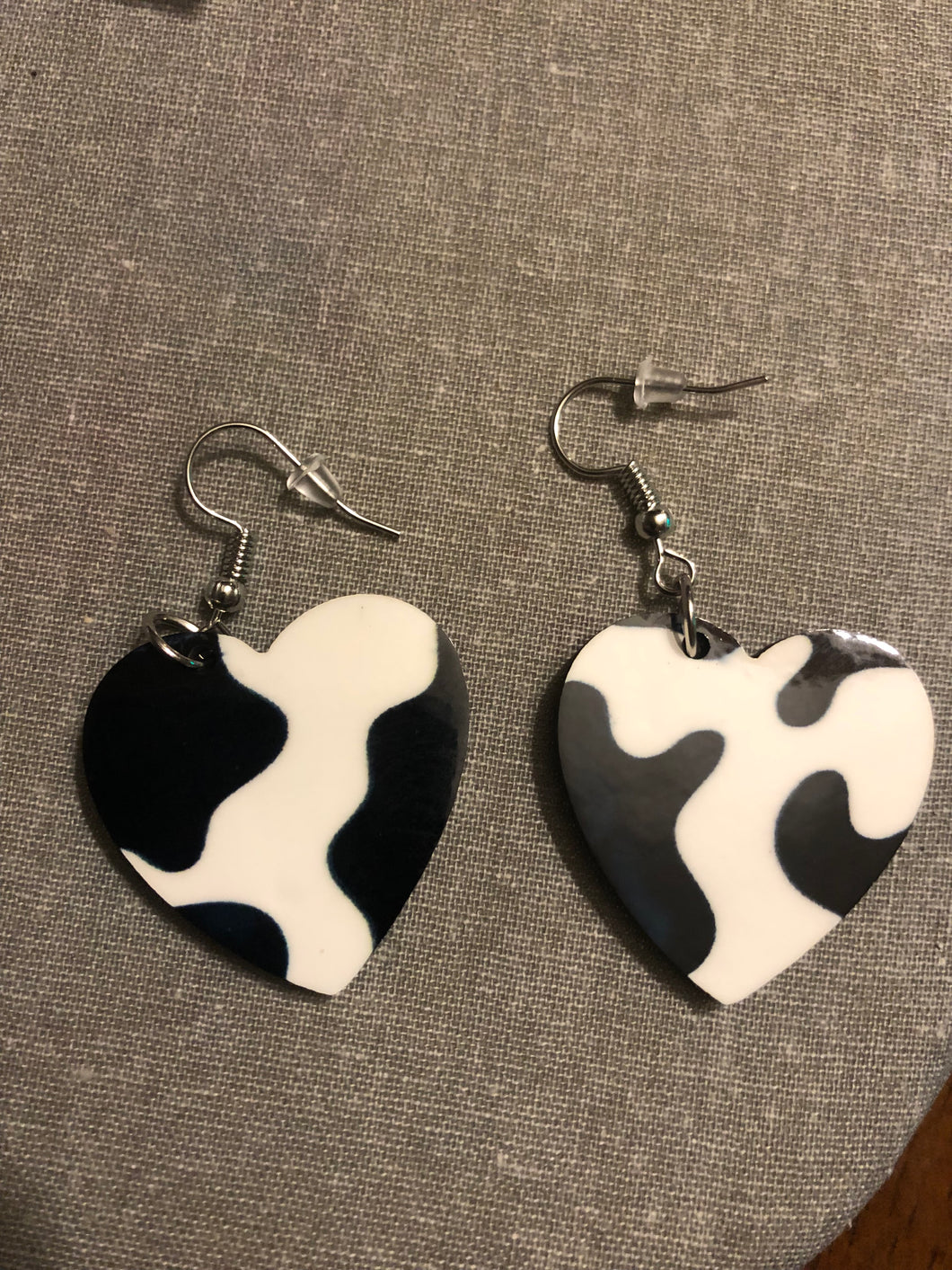 Cow Print Heart Dangle Earrings