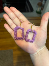 Load image into Gallery viewer, Crocheted Purple Square Dangle Earrings
