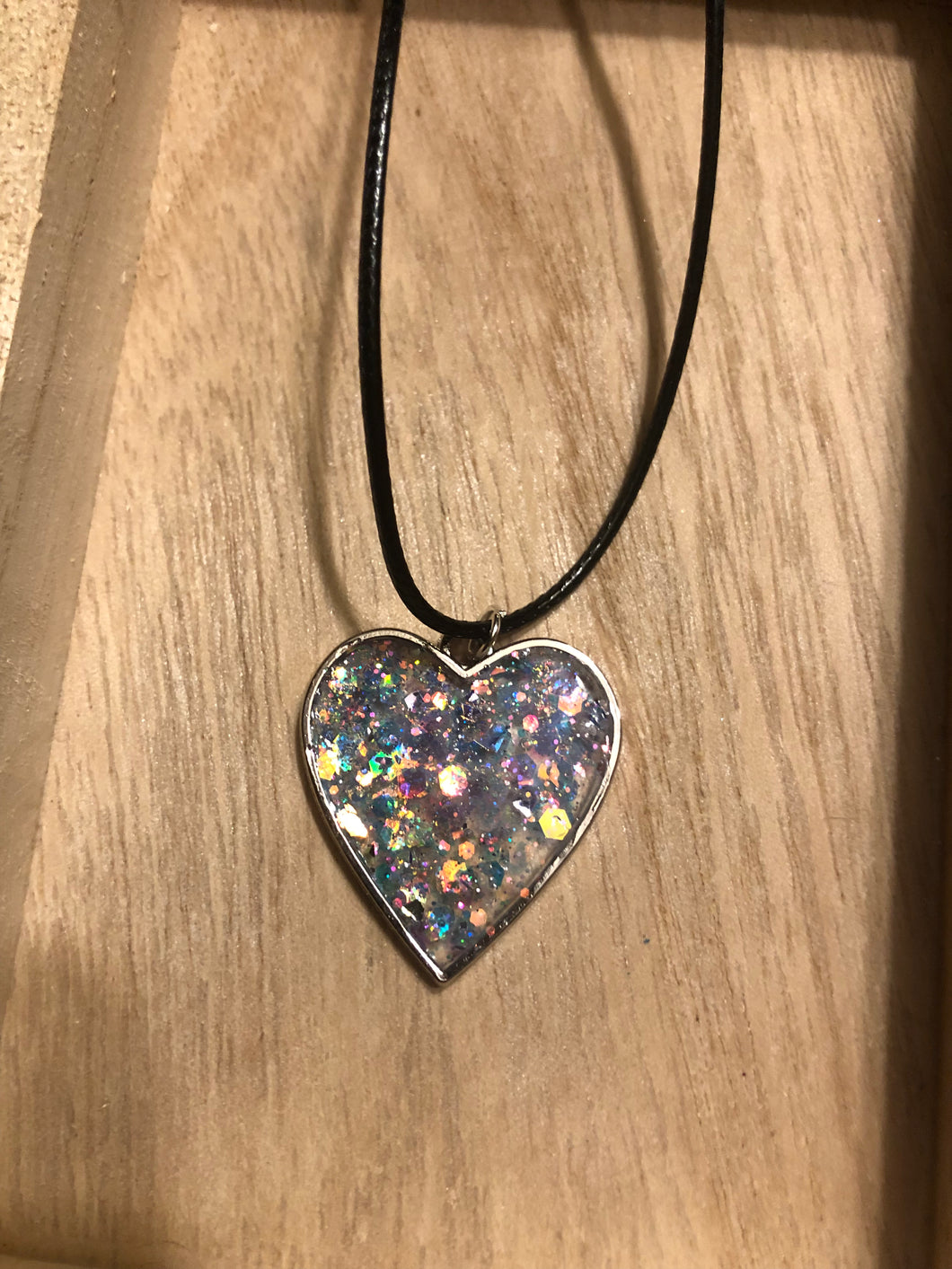 Holographic Glitter Heart Necklace