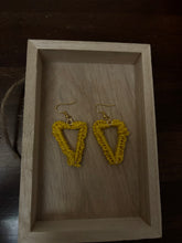 Load image into Gallery viewer, Crocheted Yellow Triangle Dangle Earrings
