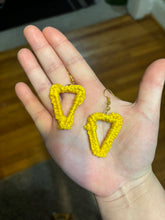 Load image into Gallery viewer, Crocheted Yellow Triangle Dangle Earrings
