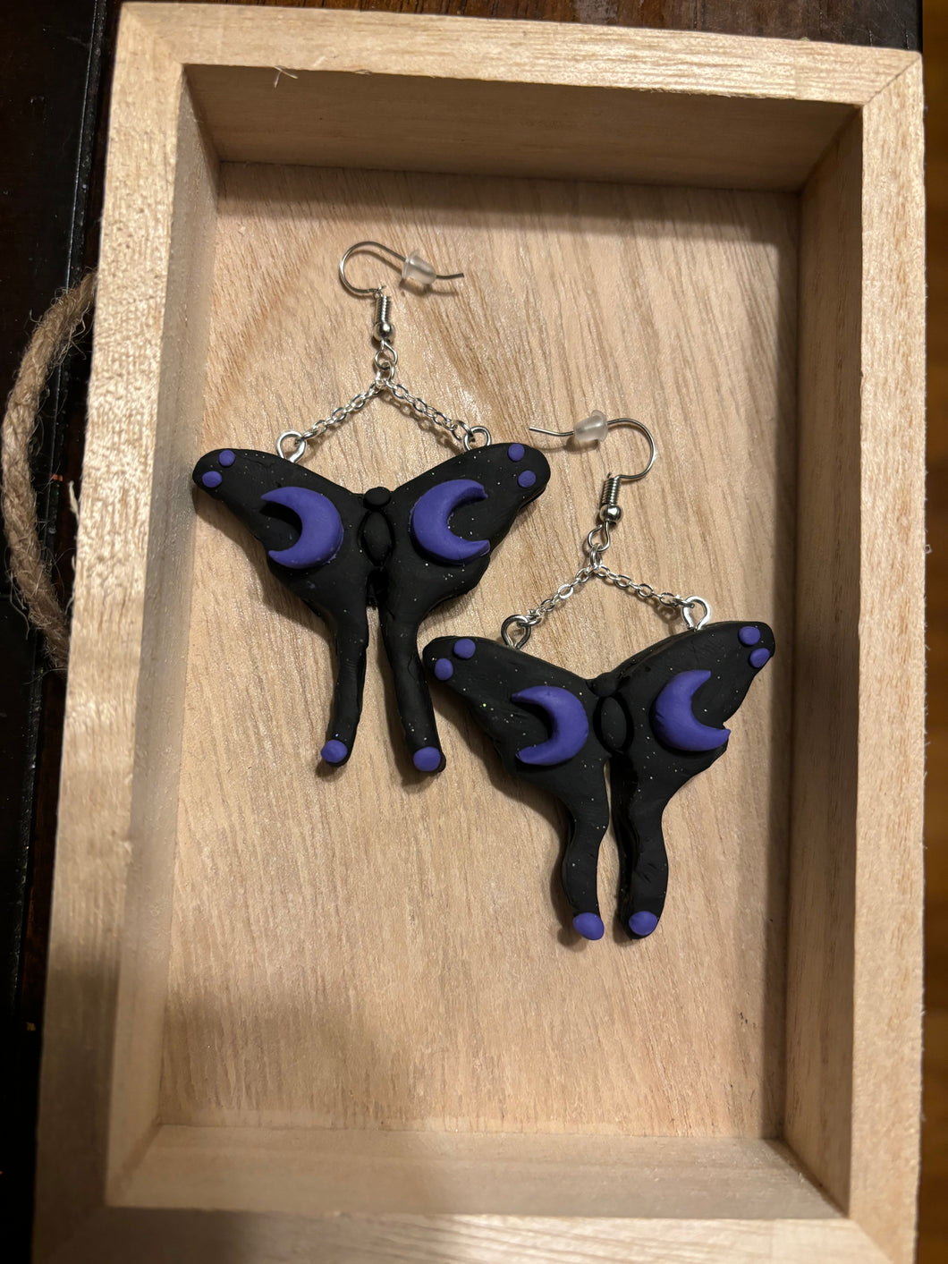 Black & Purple Moon Moth Dangle Earrings