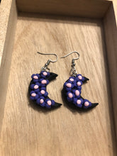 Load image into Gallery viewer, Purple Flower Moon Dangle Earrings
