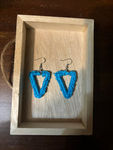 Load image into Gallery viewer, Crocheted Blue Triangle Dangle Earrings
