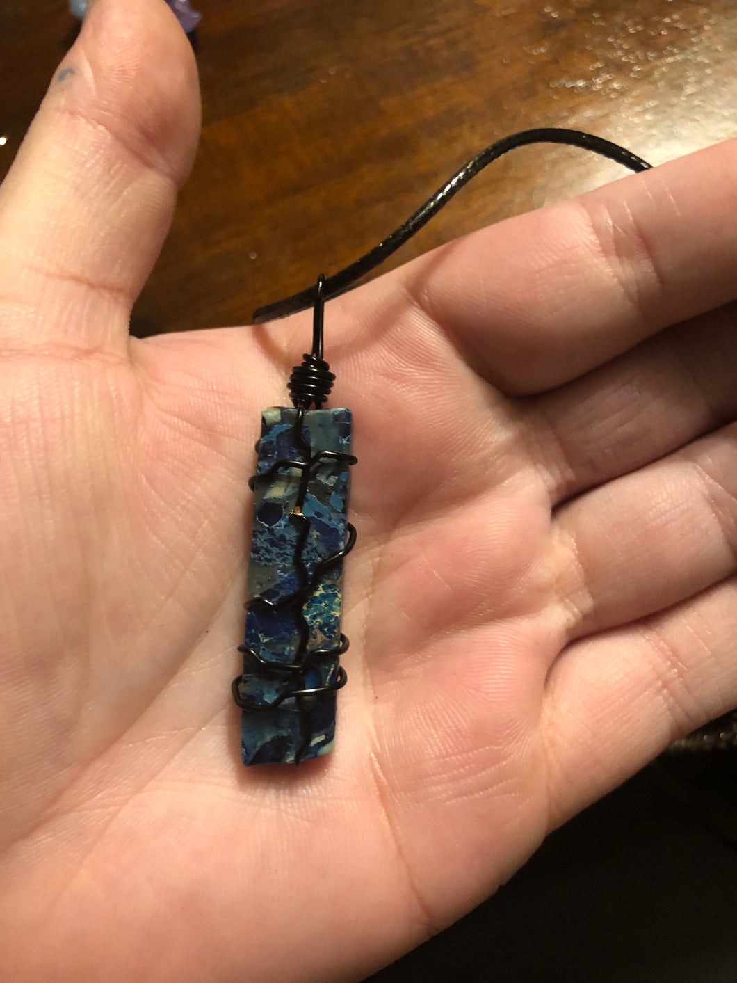 Blue Imperial Jasper Wire Wrapped Necklace