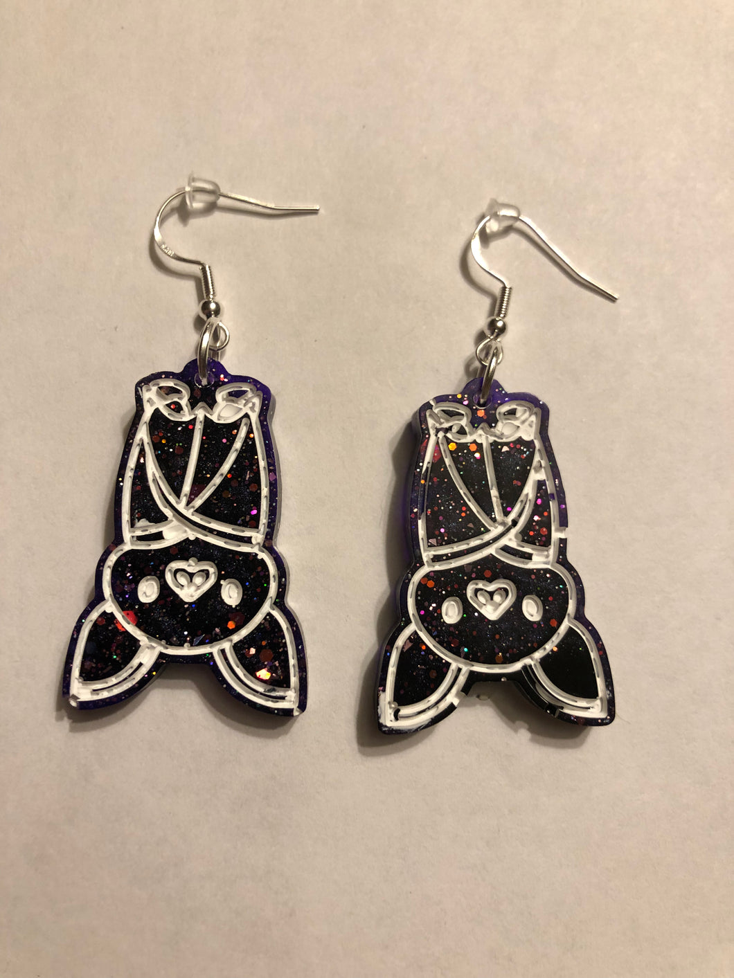 Purple/Black Dangly Bat Earrings