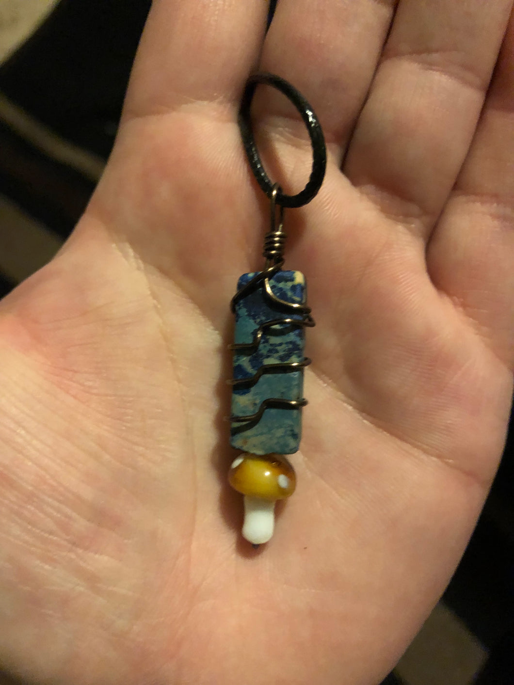 Blue imperial Jasper w/ Mushroom Charm