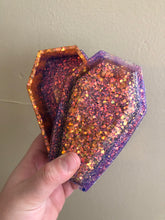 Load image into Gallery viewer, Orange &amp; Purple Glitter Coffin
