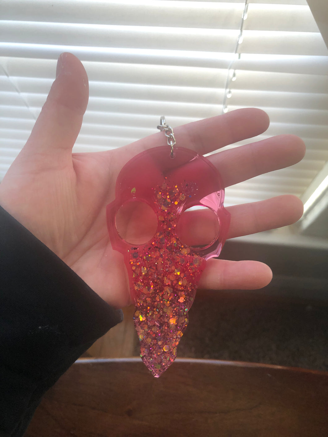 Light Pink Glitter Bird Skull Self Defense Keychain