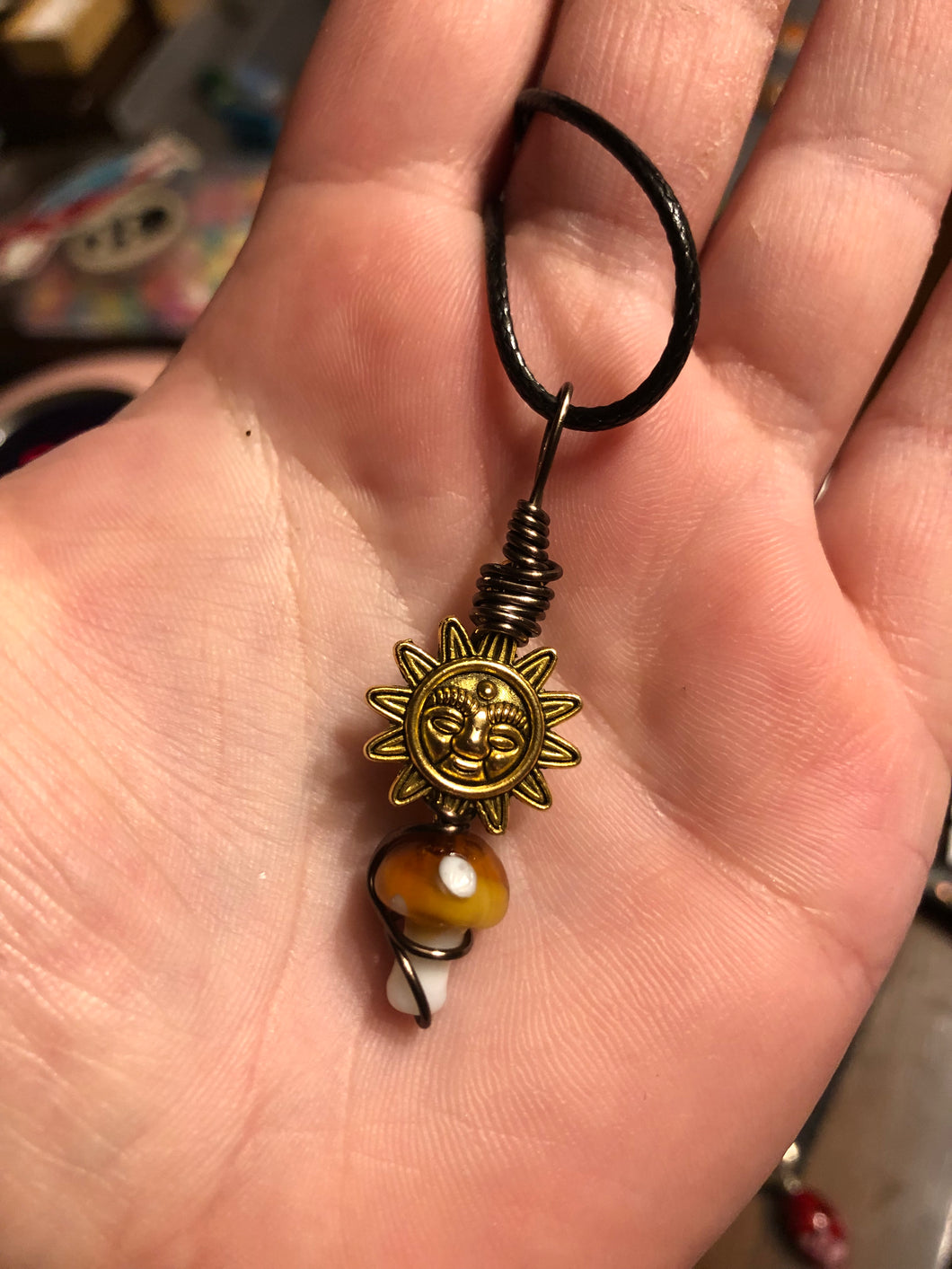 Sun & Mushroom Charm Necklacd