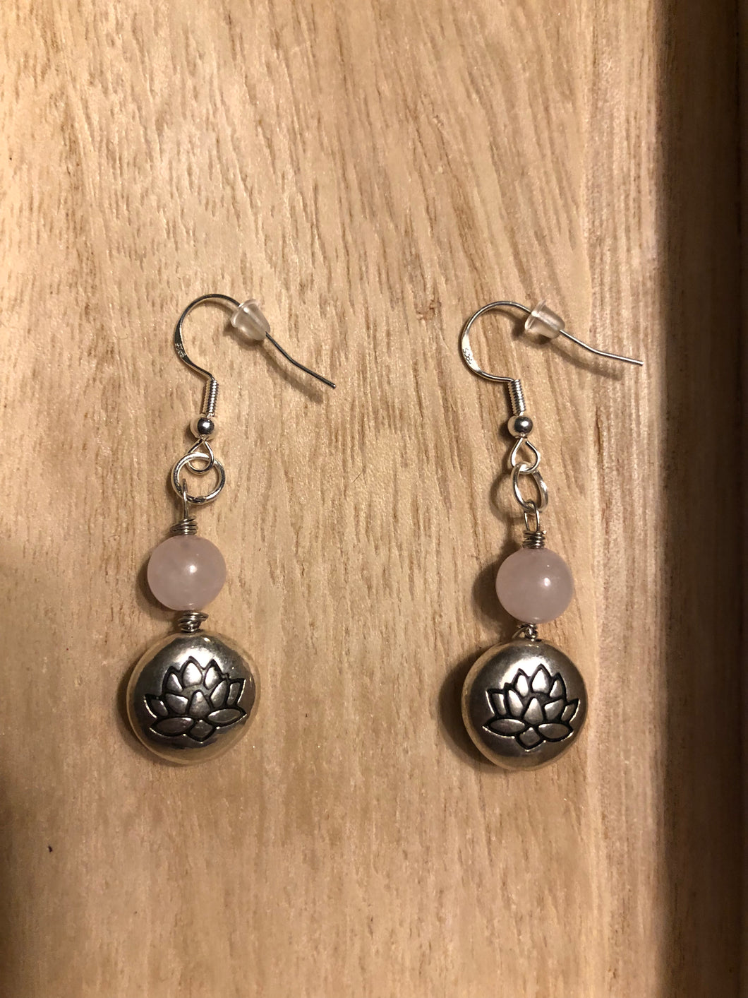 Rose Quartz & Lotus Flower Earrings