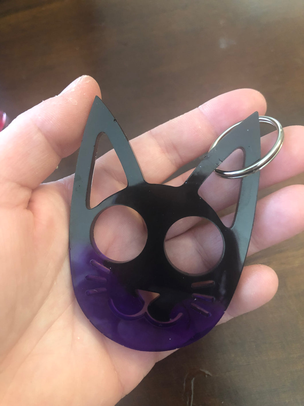 Small Purple & Black Self Defense Cat Keychain