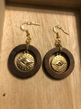 Load image into Gallery viewer, Evil Eye in Wooden Frame Dangle Earrings
