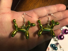 Load image into Gallery viewer, Greenish/ yellow Metallic Balloon Dog Earrings
