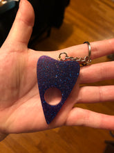 Load image into Gallery viewer, Little Purply Blue Ouija Planchette Keychain
