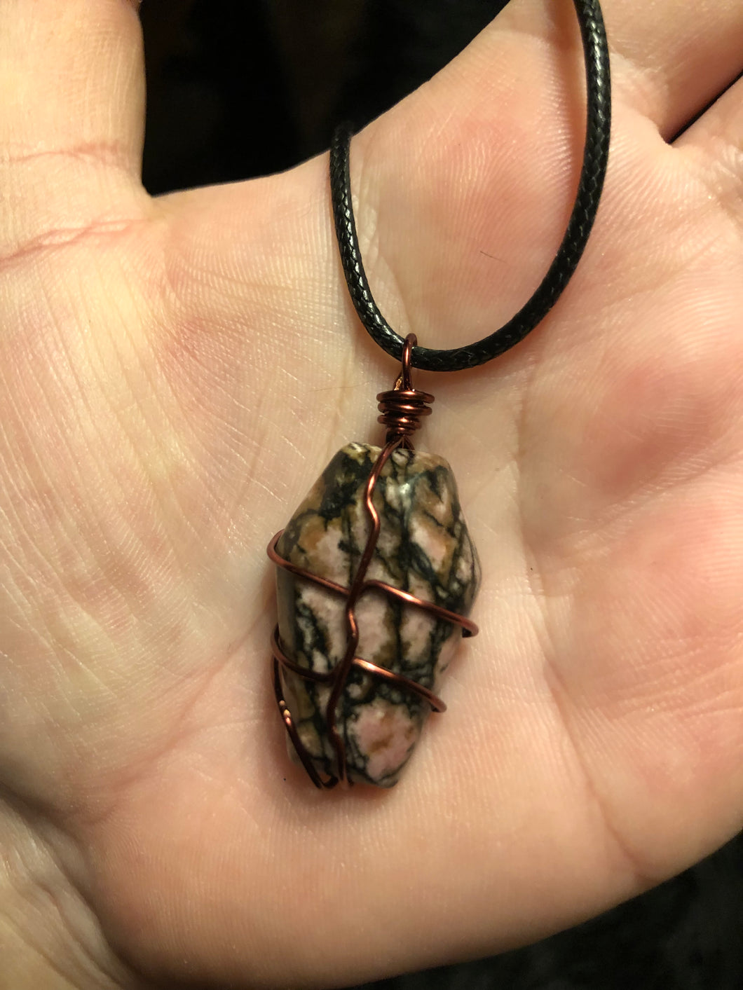 Rhodonite Coffin Wire Wrapped Necklace