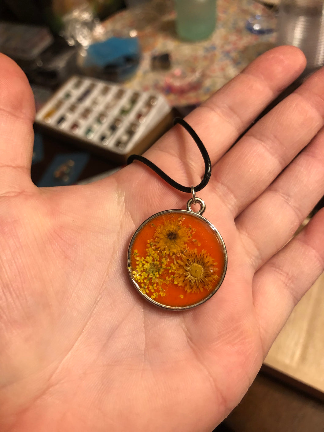 Orange Flower Resin Necklace