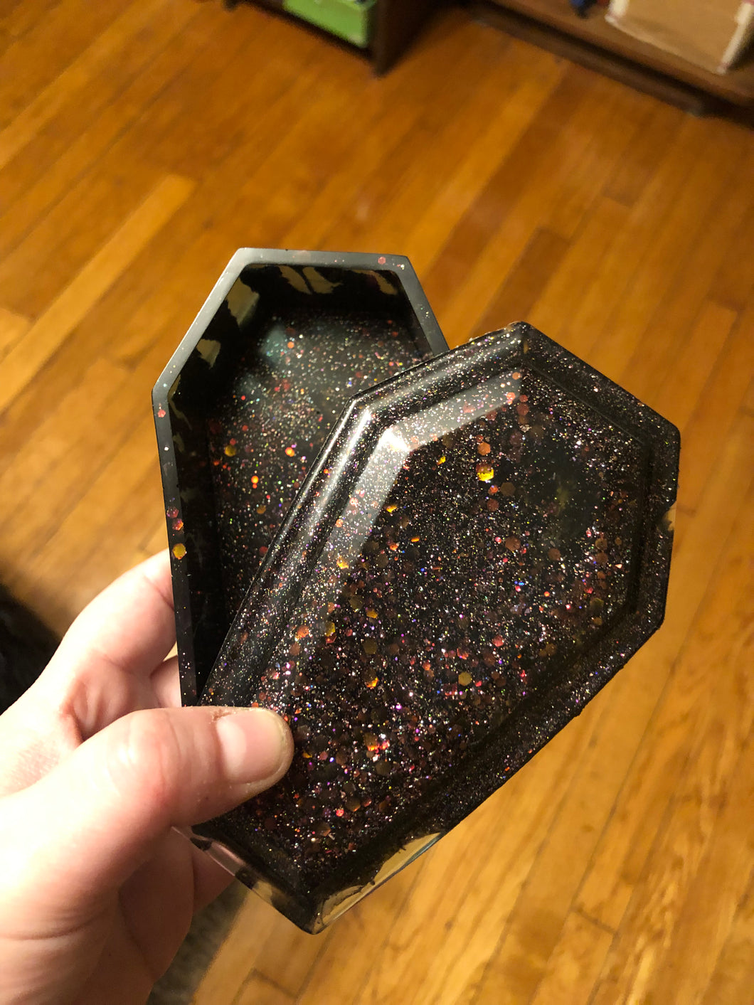 Black Glitter Drip Coffin Box