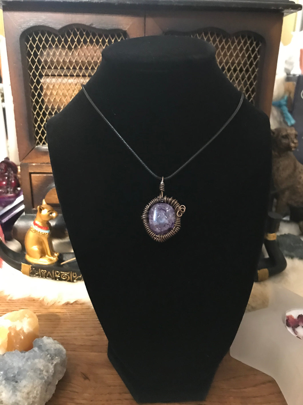 Purple Crackle Quartz Wire Wrapped Necklace