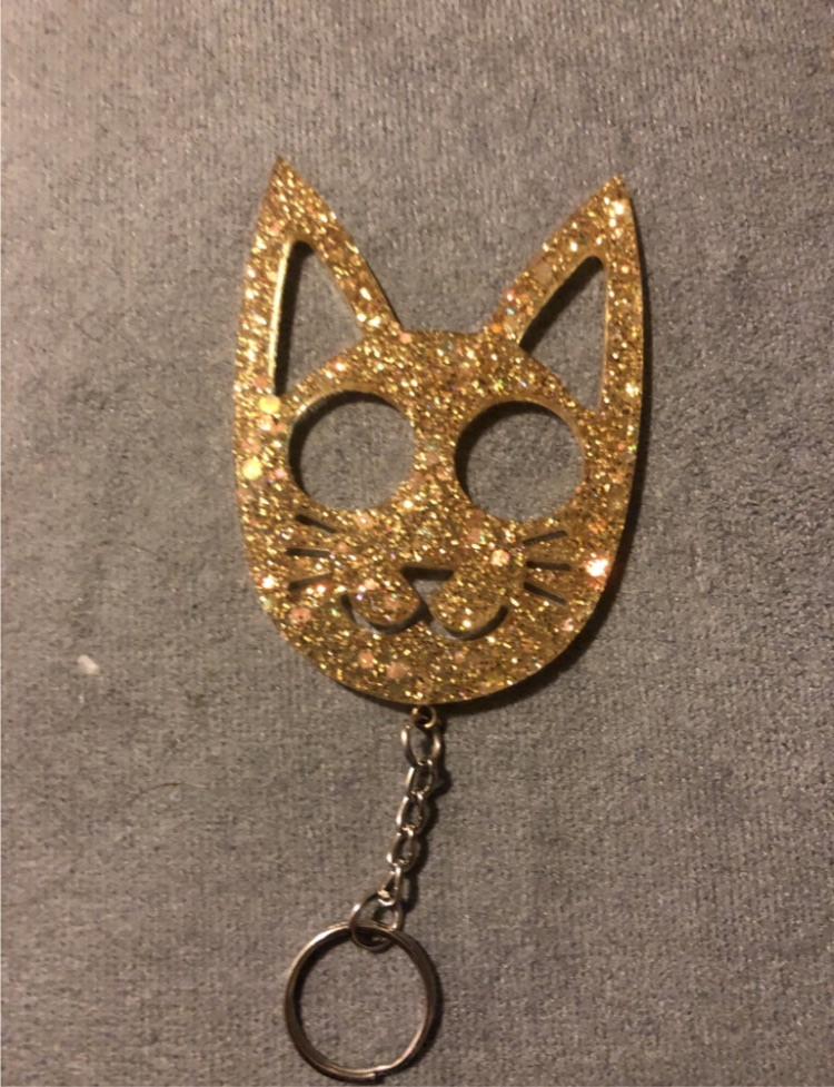 Small Golden Self Defense Cat Keychain