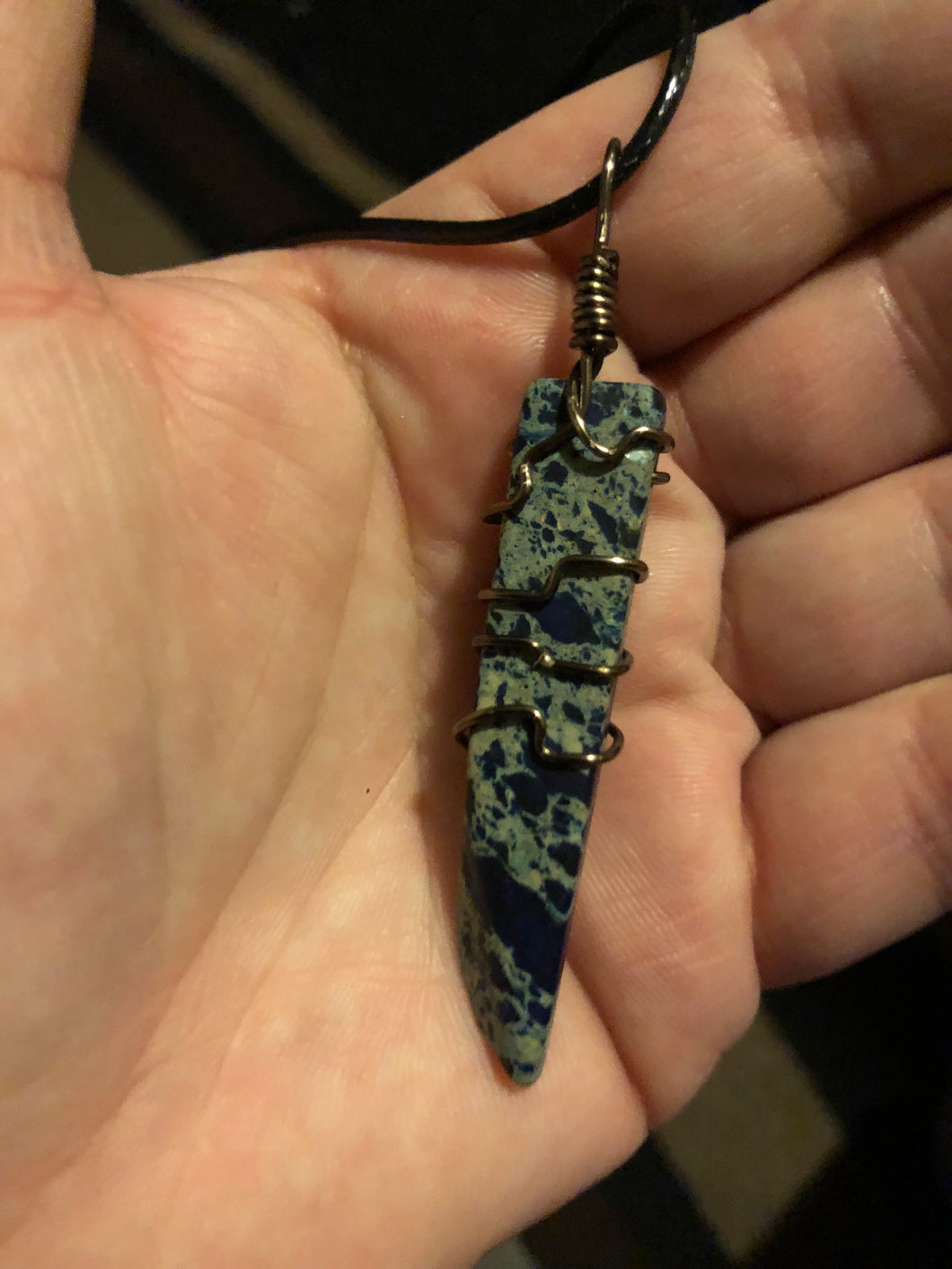 Blue Imperial Jasper Wire Wrapped Necklace