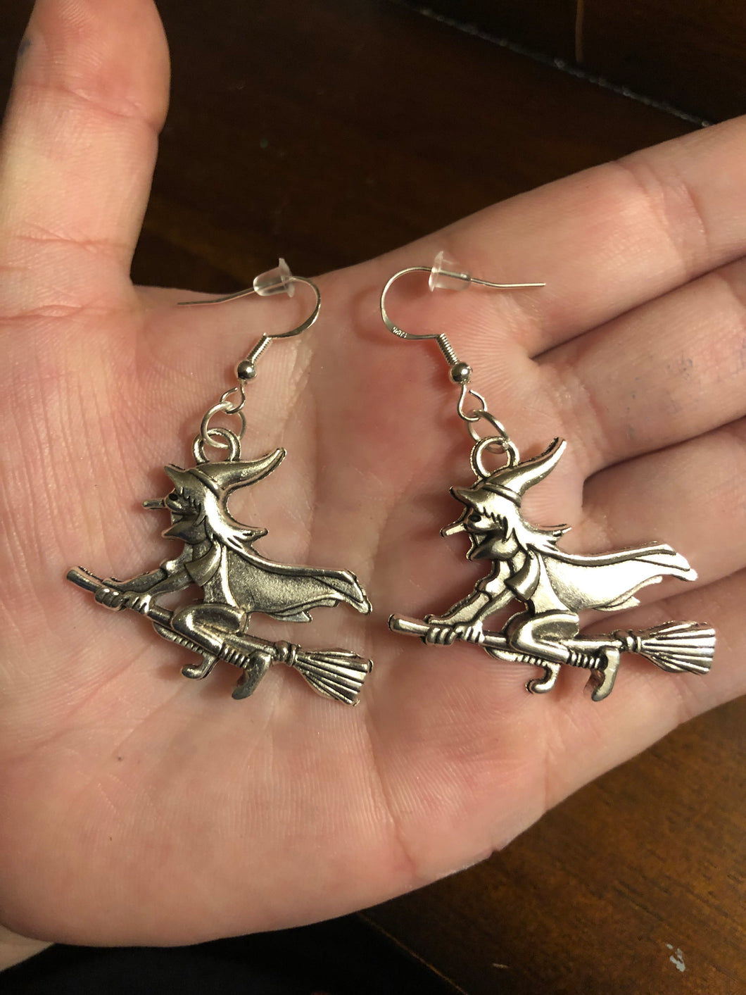 Dangly Broom Riding Witch Earrings