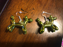 Load image into Gallery viewer, Greenish/ yellow Metallic Balloon Dog Earrings
