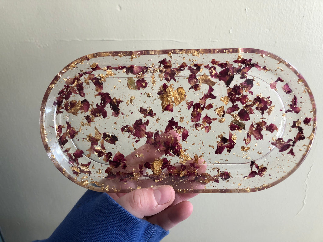 Large Gold Leaf & Rose Petal Tray