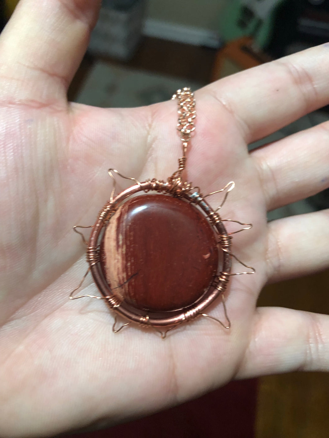 Petrified Wood Sun Wire Wrapped Necklace