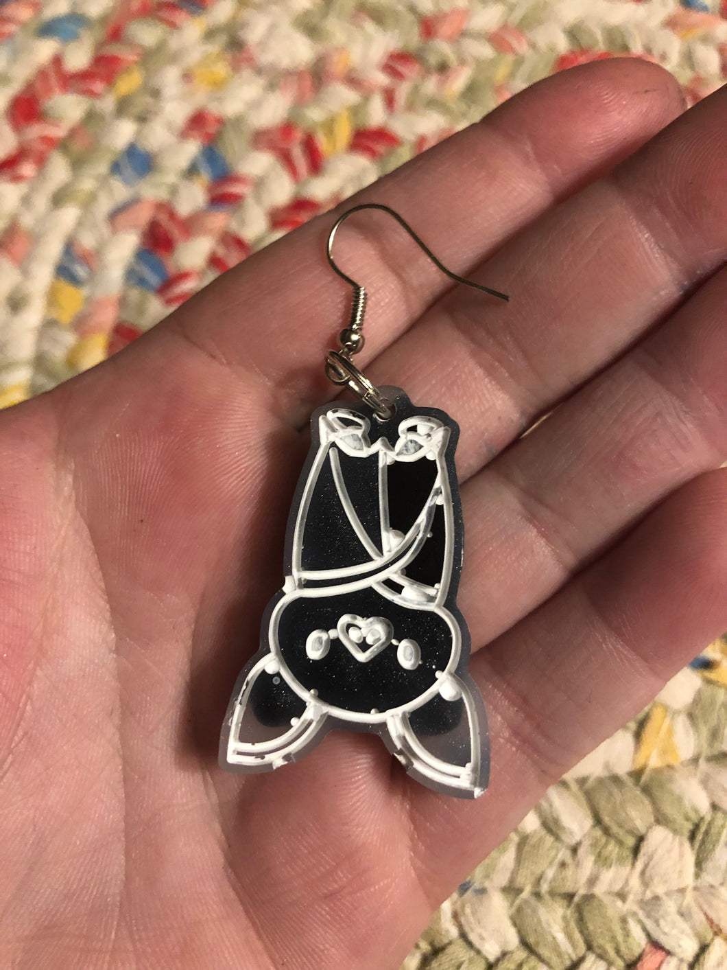 B&W Bat Dangly Earrings