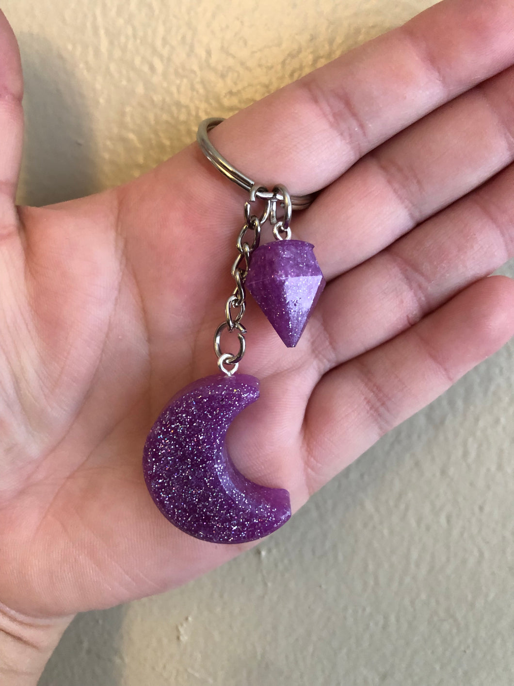 Little Purple Moon & Gem Keychain