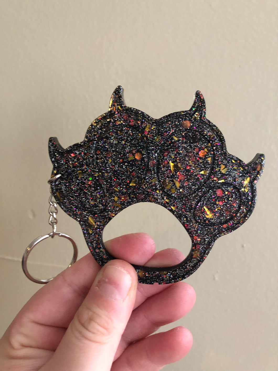 Black Glittery Self Defense Paw Keychain