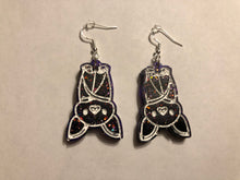 Load image into Gallery viewer, Purple/Black Dangly Bat Earrings
