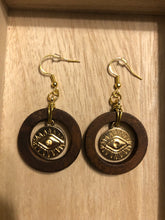 Load image into Gallery viewer, Evil Eye in Wooden Frame Dangle Earrings
