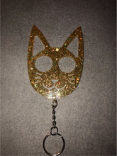 Load image into Gallery viewer, Small Golden Self Defense Cat Keychain
