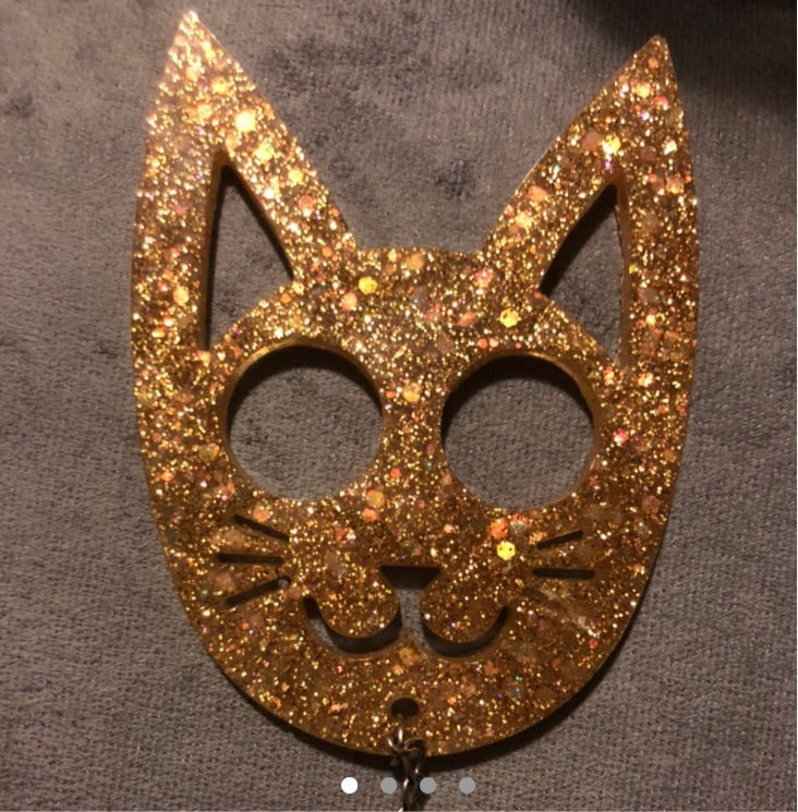 Large Golden Self Defense Cat Keychain